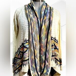Eyshadow Tribal Print Open Front Cardigan Sweater Boho Aztec Small